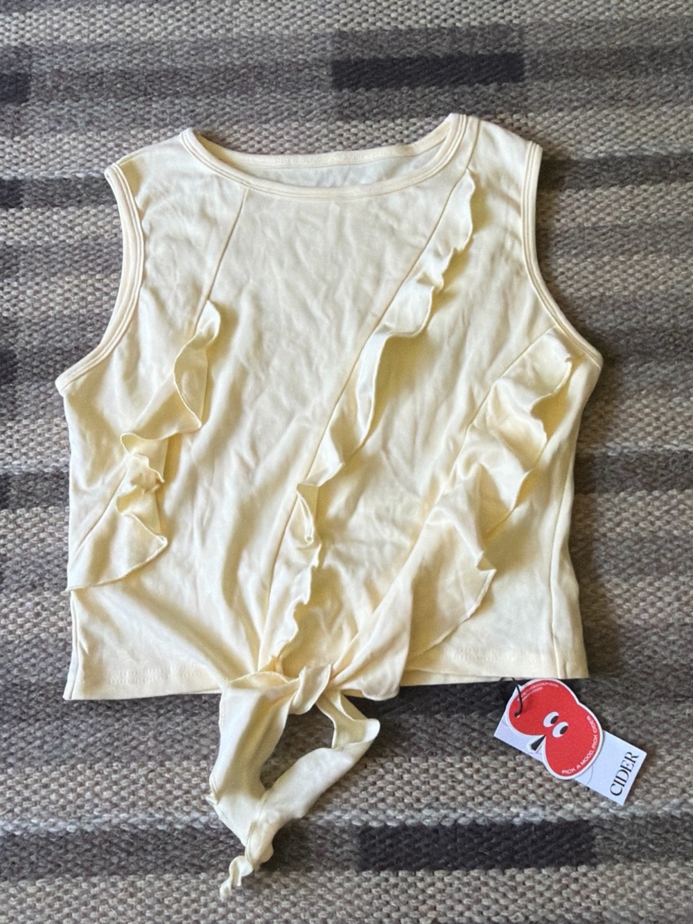 Cider Pale Yellow Ruffle Tie-Front Top
